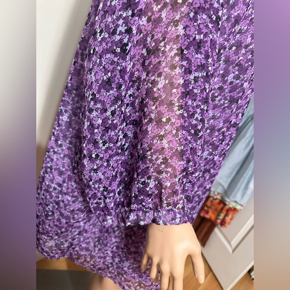 Mainstreet Blues 28W Women’s Blouse Purple Floral 3/4 Button Lined Chiffon - Picture 6 of 9